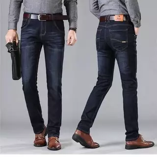 กางเกงยีนส์ Basic Man Straight Casual กางเกงยืดสลิมฟิต