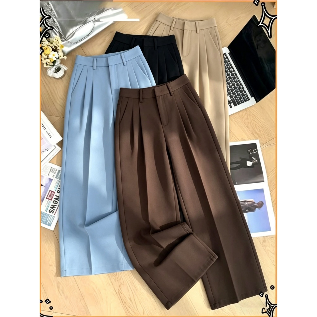 กางเกงทรงตรงเอวสูง S-4XL 5 สี กางเกงผู้หญิงสีดำ กางเกงขายาวลำลอง ใส่ทำงาน เข้าได้หลายชุด ผ้าคุณภาพดี สวมใส่สบาย
