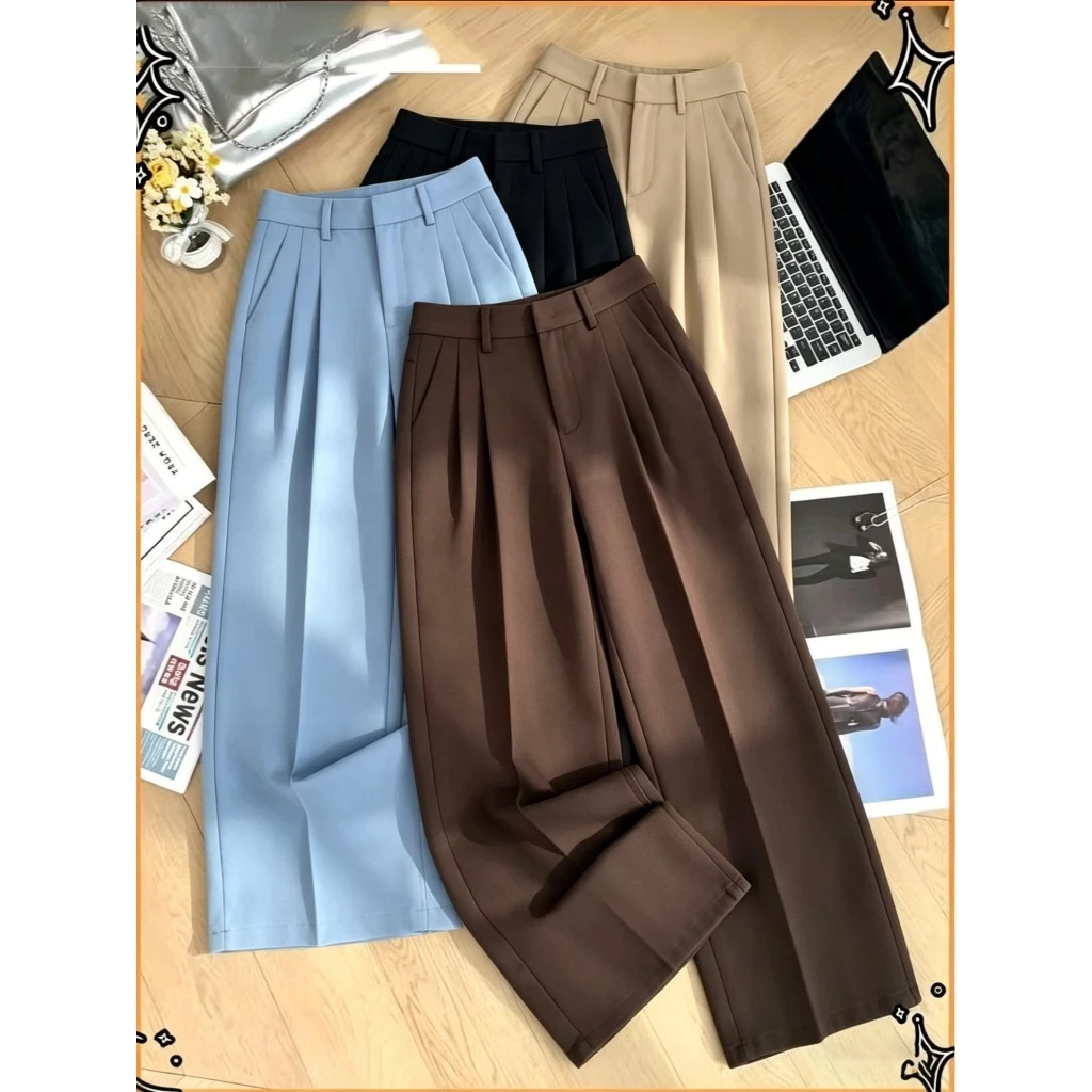 กางเกงทรงตรงเอวสูง S-4XL 5 สี กางเกงผู้หญิงสีดำ กางเกงขายาวลำลอง ใส่ทำงาน เข้าได้หลายชุด ผ้าคุณภาพดี สวมใส่สบาย