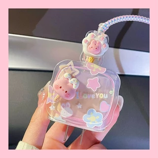 ซิลิโคนกันสายขาด 5 ชิ้น Charger Case ดอกไม้การ์ตูนน่ารัก สำหรับสายชาร์จ For iPhone 18W/20W ป้องกันปลั๊กบิด+สายชำรุด