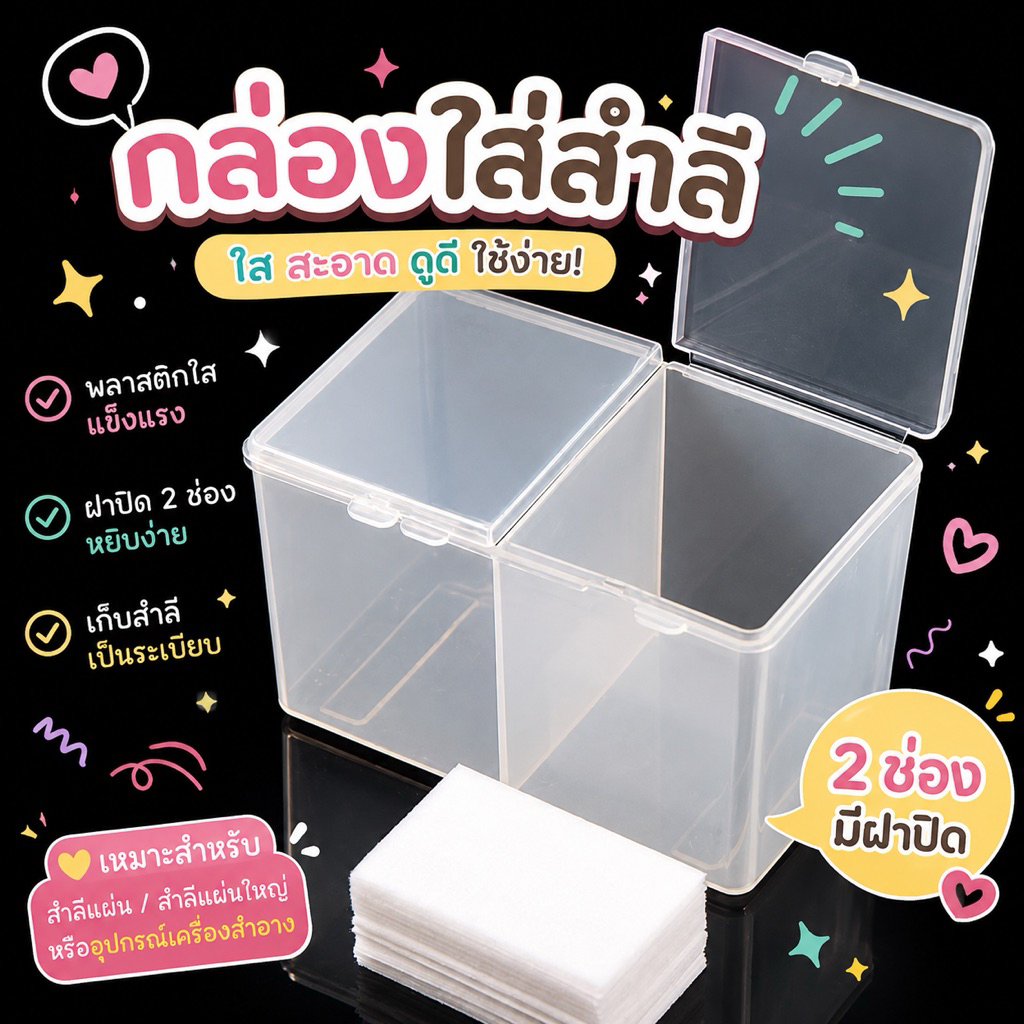 กล่องใส่สำลี 2 ช่อง พร้อมฝาปิด