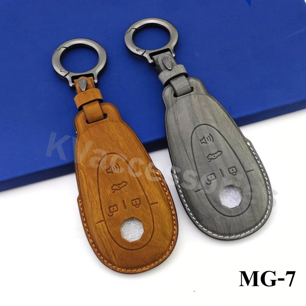 ซองหนังกุญแจรถยนต์ ลายไม้ รุ่น MG7 MG S5 EV ปลอกหุ้มพวงกุญแจ