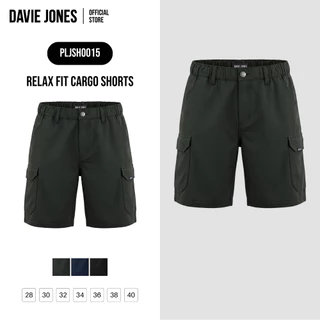 DAVIE JONES [BE FEARLESS] กางเกงคาร์โก้ขาสั้นผู้ชาย Relax Fit Cargo Shorts สีเขียว กรม ดำ SH0015