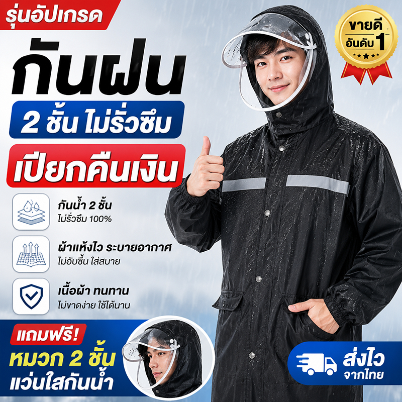 VIVA ชุดกันฝน เสื้อกันฝน แถบสะท้อนแสงสูง ชุดกันฝนพายุ  กันฝนทั้งตัว ผ้าคุณภาพสู ชุดกันฝนแบบหนา