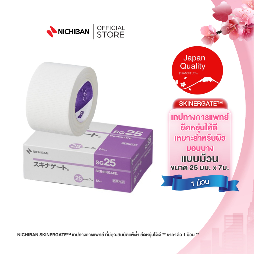 Nichiban SKINERGATE™ เทปทางการแพทย์ที่มีคุณสมบัติแพ้ต่ำ ยืดหยุ่นได้ดี**ราคาต่อ 1 ม้วน**