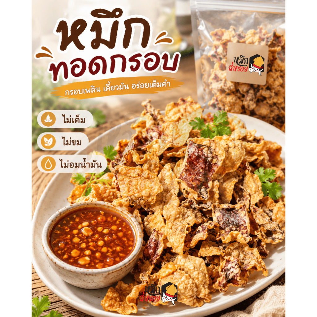หมึกทอดกรอบพร้อมน้ำจิ้มและถั่ว