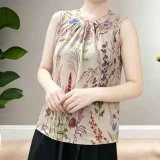 Women's Plus Size Floral Sleeveless Shirt, Casual Round Neck T-Shirt, New Fashionable and Versatile Ice Silk Vest Top