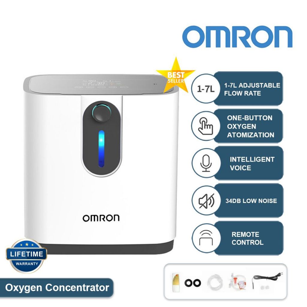Omron Oxygen Concentrator เครื่องผลิตออกซิเจนแบบพกพาที่ปรับได้ 1-7L ความเข้มข้นของออกซิเจนสูง 93 ± 3%/ นาทีสำหรับบ้านและ