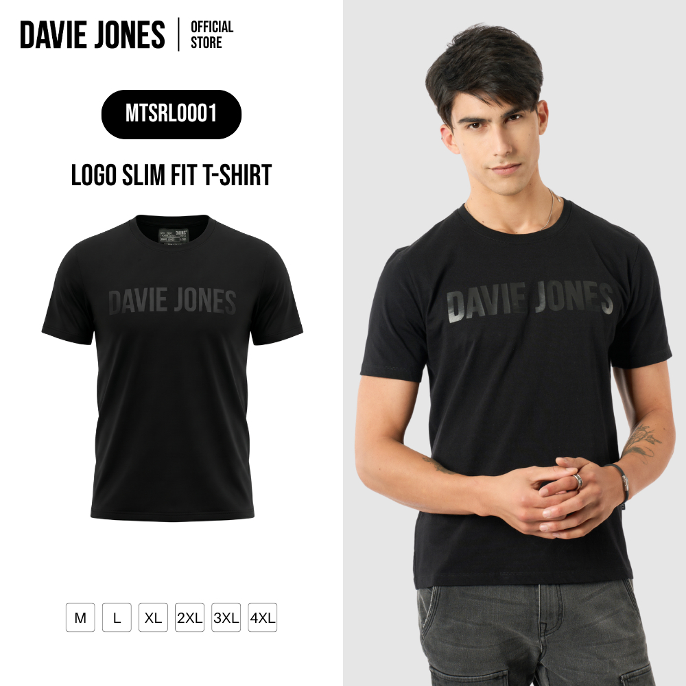 DAVIE JONES [BE FEARLESS] เสื้อยืดผู้ชาย Logo Slim Fit T-Shirt สีดำ RL0001