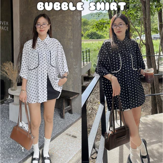 𝐁𝐔𝐁𝐁𝐋𝐄 𝗦𝗛𝗜𝗥𝗧 เสื้อเชิ้ตโอเวอร์ไซส์ อกหน้าผ้า 50“ ลายจุด Polka dots กระเป๋าคู่ กระดุมหน้า-หลัง