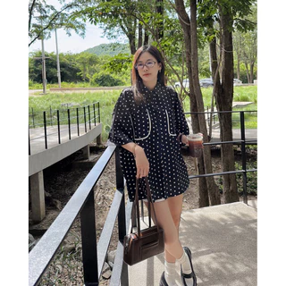 𝐁𝐔𝐁𝐁𝐋𝐄 𝗦𝗛𝗜𝗥𝗧 เสื้อเชิ้ตโอเวอร์ไซส์ อกหน้าผ้า 50“ ลายจุด Polka dots กระเป๋าคู่ กระดุมหน้า-หลัง