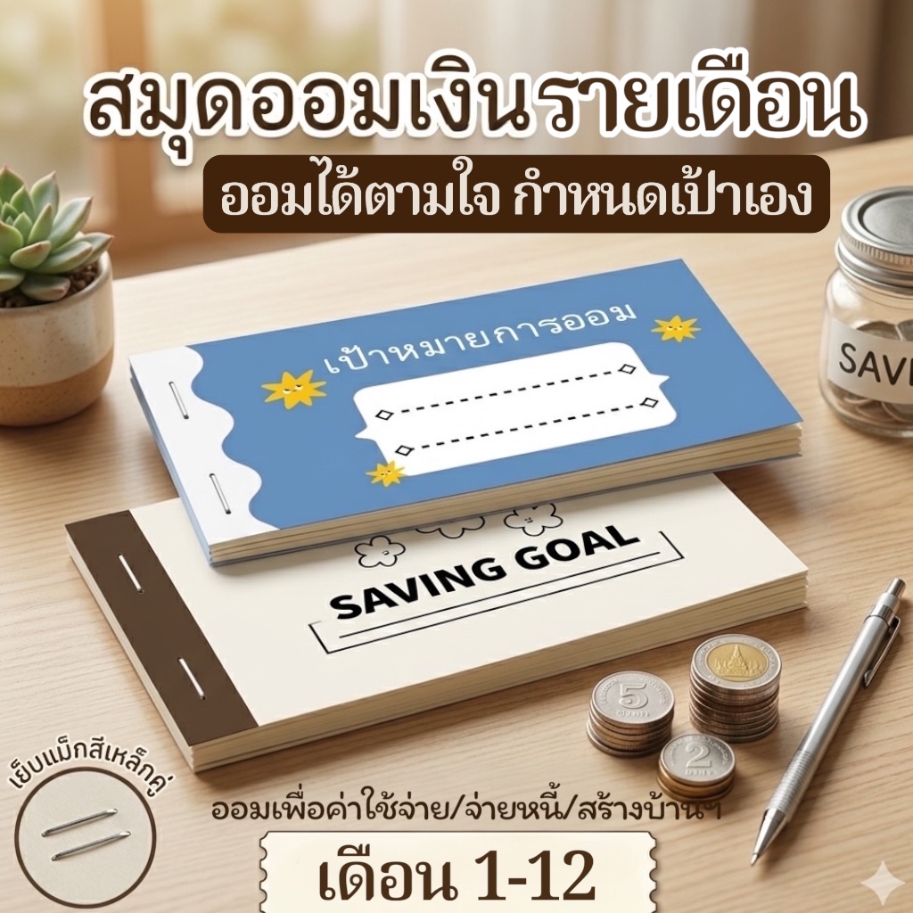 สมุดออมเงิน เดือน1-12 ออมเพื่อค่าใช้จ่าย ออมเพื่อเก็บ 30วัน