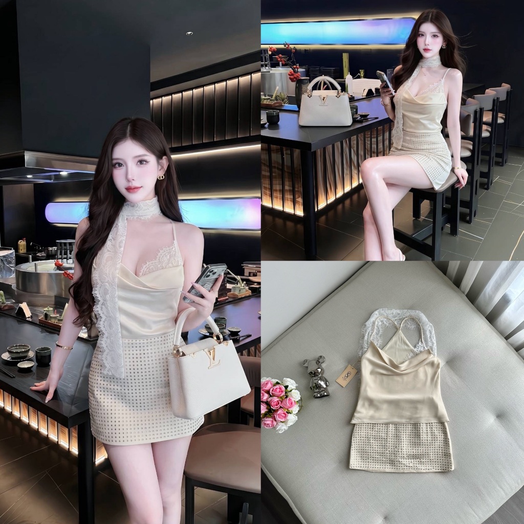 SUNIDA  ชุดเซต 3 ชิ้น เรียบหรูเซ็กซี่ สีโกลด์