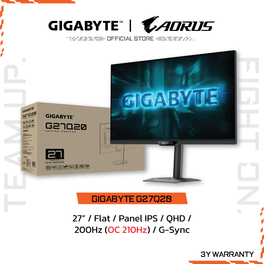 GIGABYTE G27Q20 Gaming Monitor (จอมอนิเตอร์) | 27" QHD | SS-IPS | 1ms | 200Hz / OC 210Hz | G-Sync