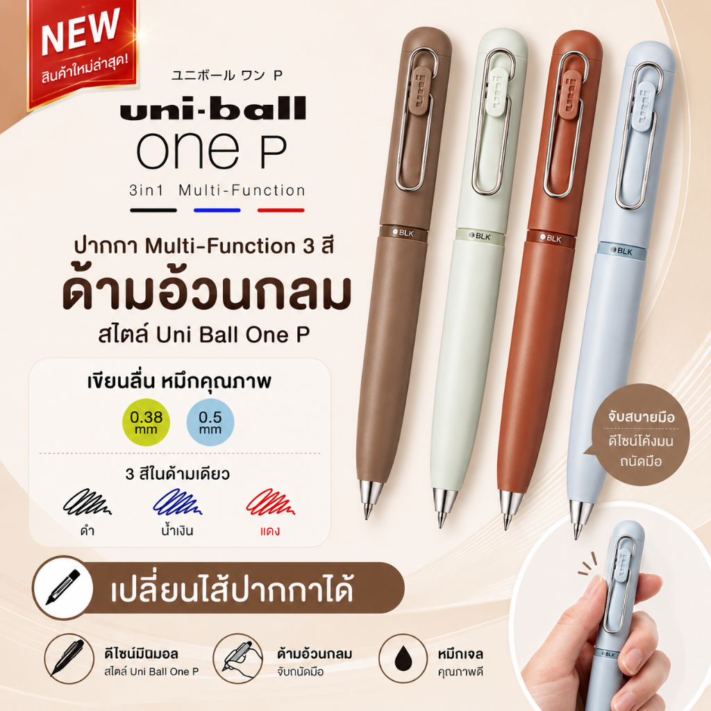 ใหม่!! UniBall 3in1 ปากกา Multi-Function 3 สี ด้ามอ้วนกลม สไตค์ Uni Ball One P สินค้าใหม่ล่าสุด เปลี่ยนไส้ปากกาได้