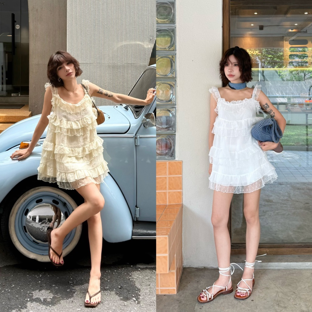 3pcs.basket Madeleine mini dress เดรสสั้นตกแต่งระบาย