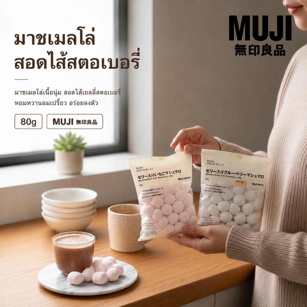 MUJI มาชเมลโล่ สอดไส้สตอเบอรี่- Strawberry marshmallows