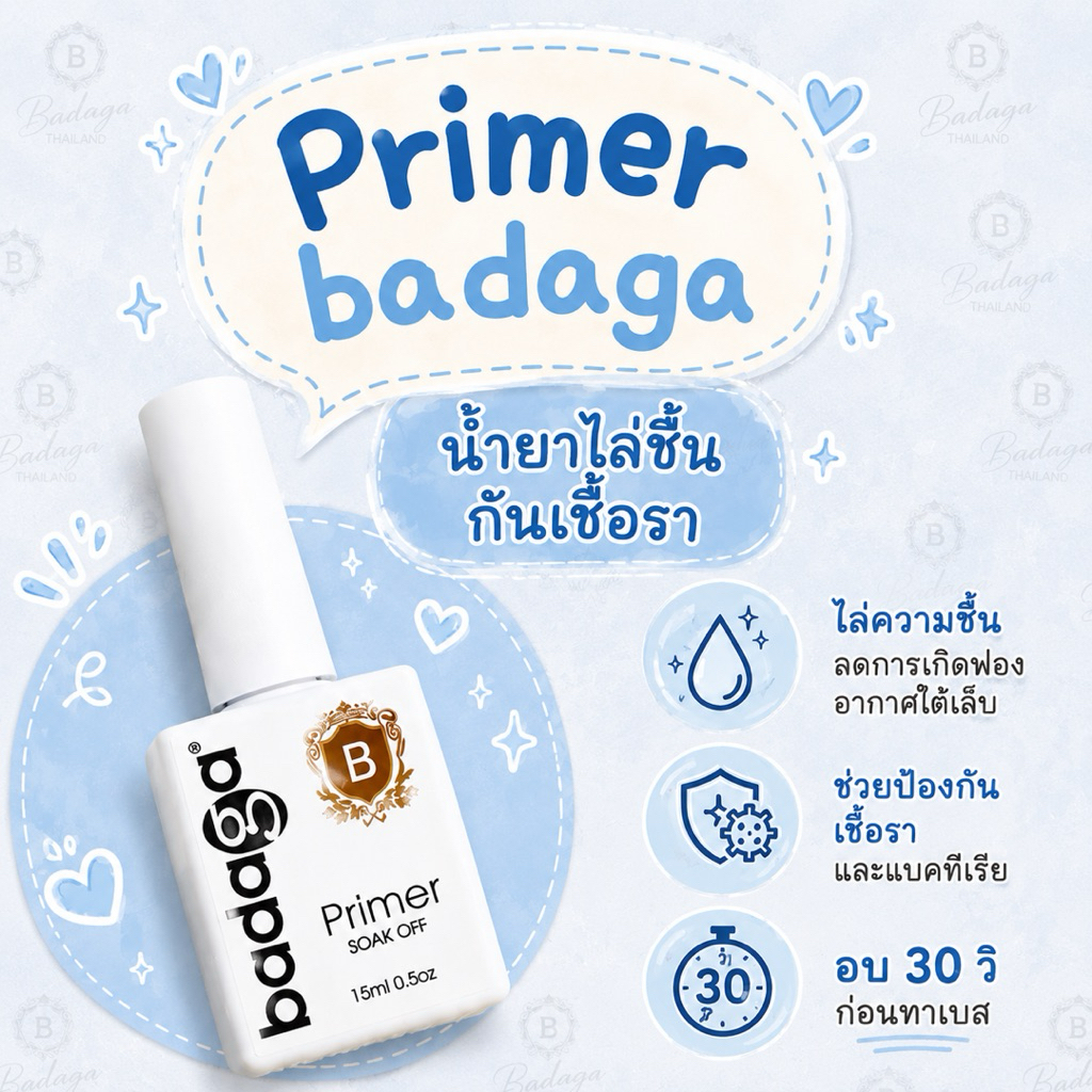 น้ำยาไล่ชื้นกัน เชื้อราPHbond&Primer Badagaทาก่อนต่อเล็บทุกชนิดMadeinUSA