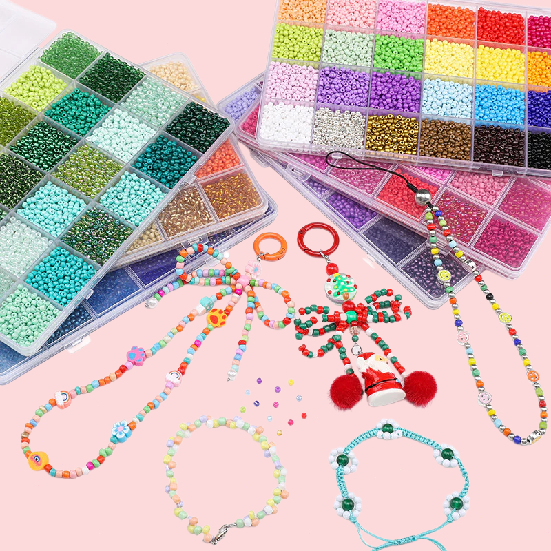 กล่องลูกปัดเม็ดเล็ก 3mm 5200ชิ้น คละสี อุปกรณ์DIY ครบเซ็ท พร้อมส่ง