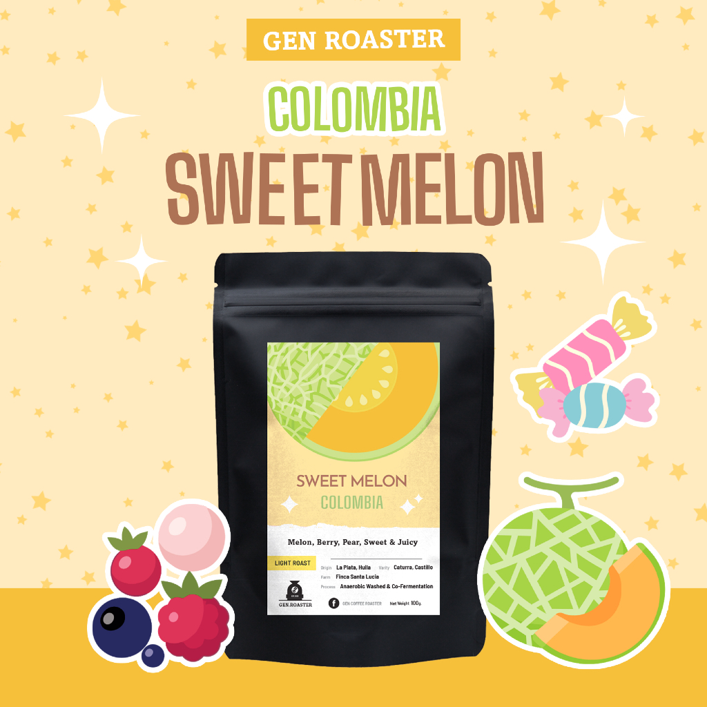 GEN Roaster เมล็ดกาแฟพิเศษ คั่วอ่อน Colombia Sweet Melon Santa Lucia เมล่อน หวาน ฉ่ำ 100 g.