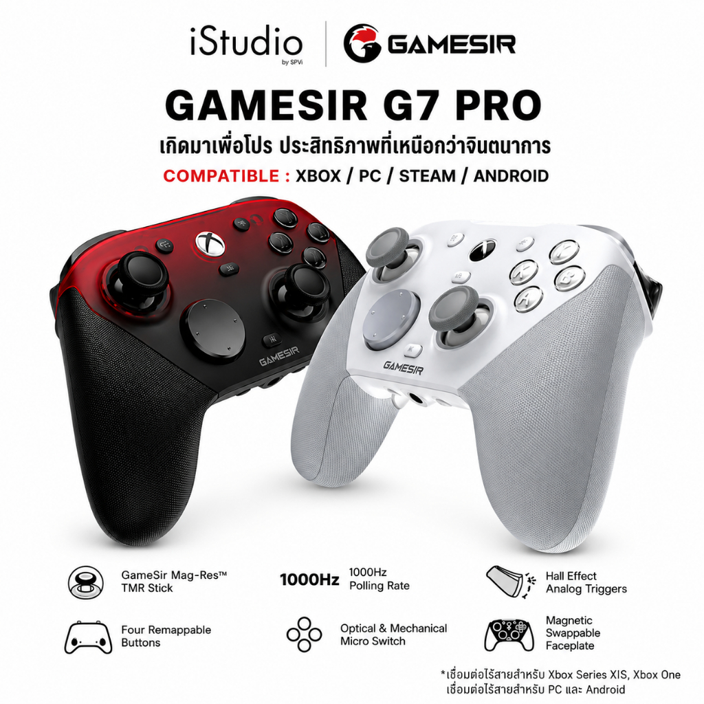 GameSir G7 Pro จอยเกมไร้สายรองรับเชื่อมต่อ 3 โหมด รองรับ Xbox, PC และ Mobile จอยสติ๊ก TMR