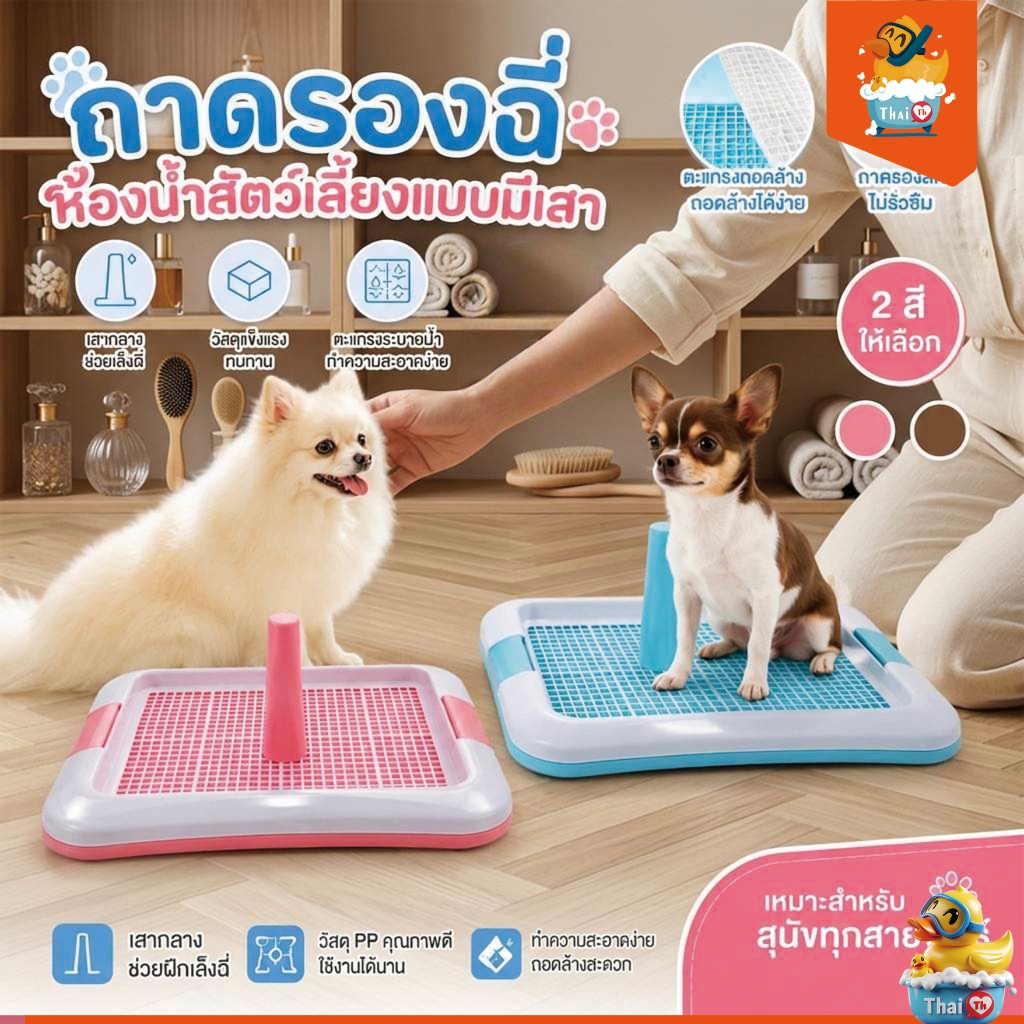 Thai.Th ห้องน้ำสุนัขถาดรองฉี่สุนัข 2 ชั้น ฟรี!! เสาให้น้องเล็ง Dog Toilet 005-006(มีราคาส่ง)