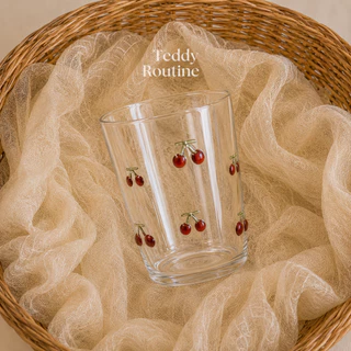 Pre10วัน แก้วโบว์ แก้วเชอรี่ แก้วบอโรซิลิเกต Premium quality ทนความร้อน ลายHandmade จุ400ml