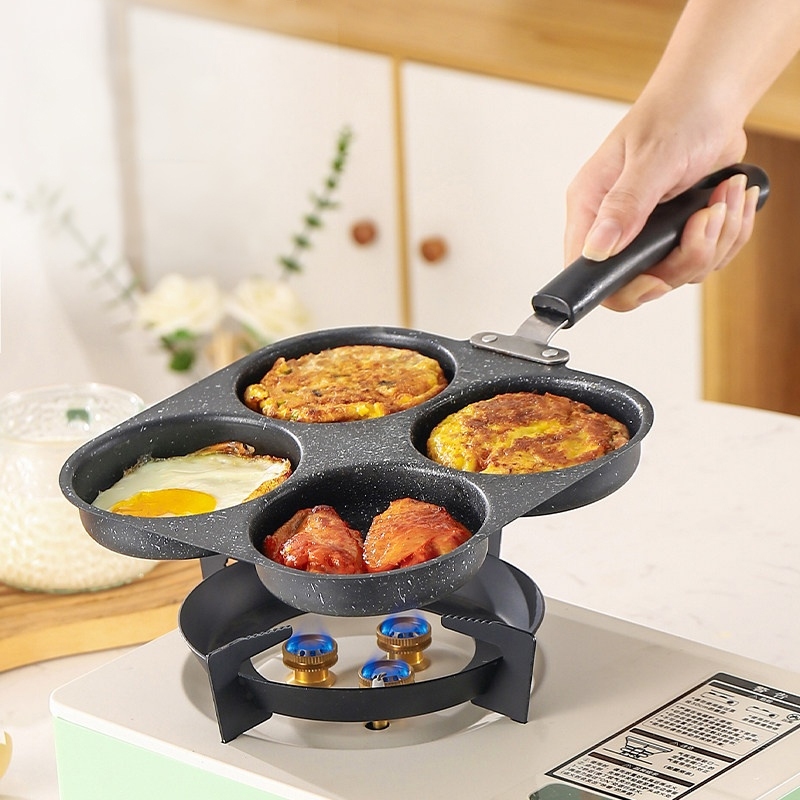 กระทะทอดไข่ดาว 4 หลุม กระทะ Non-Stick ลายหินอ่อน สำหรับทอดไข่ แพนเค้ก อาหารเช้า ใช้งานง่าย