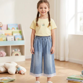 Hania kids พร้อมส่ง กางเกงยีนส์เด็กหญิงโทนฟ้า ใส่สบาย เทรนด์เกาหลี K5135716