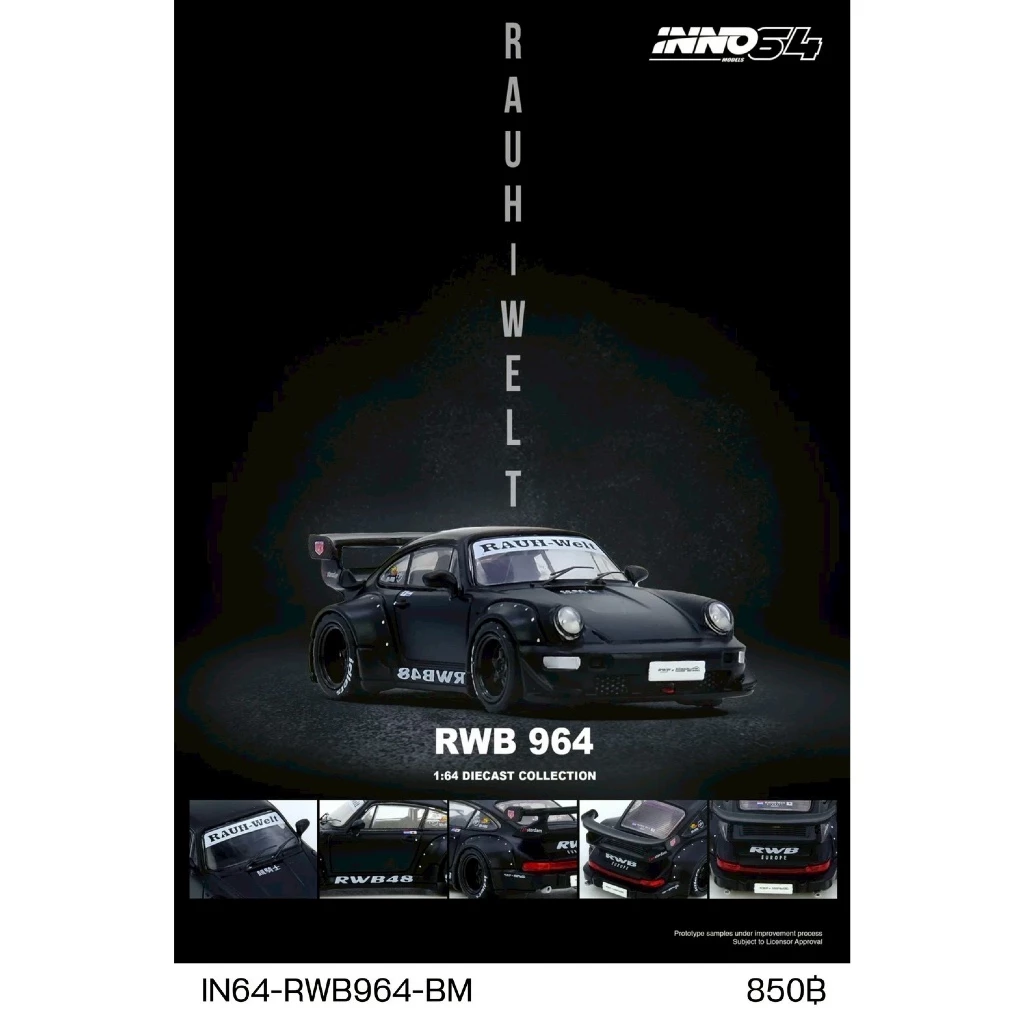 IN64-RWB964-BM - RWB 964 BLACK MATT DIECAST SCALE MODEL CAR