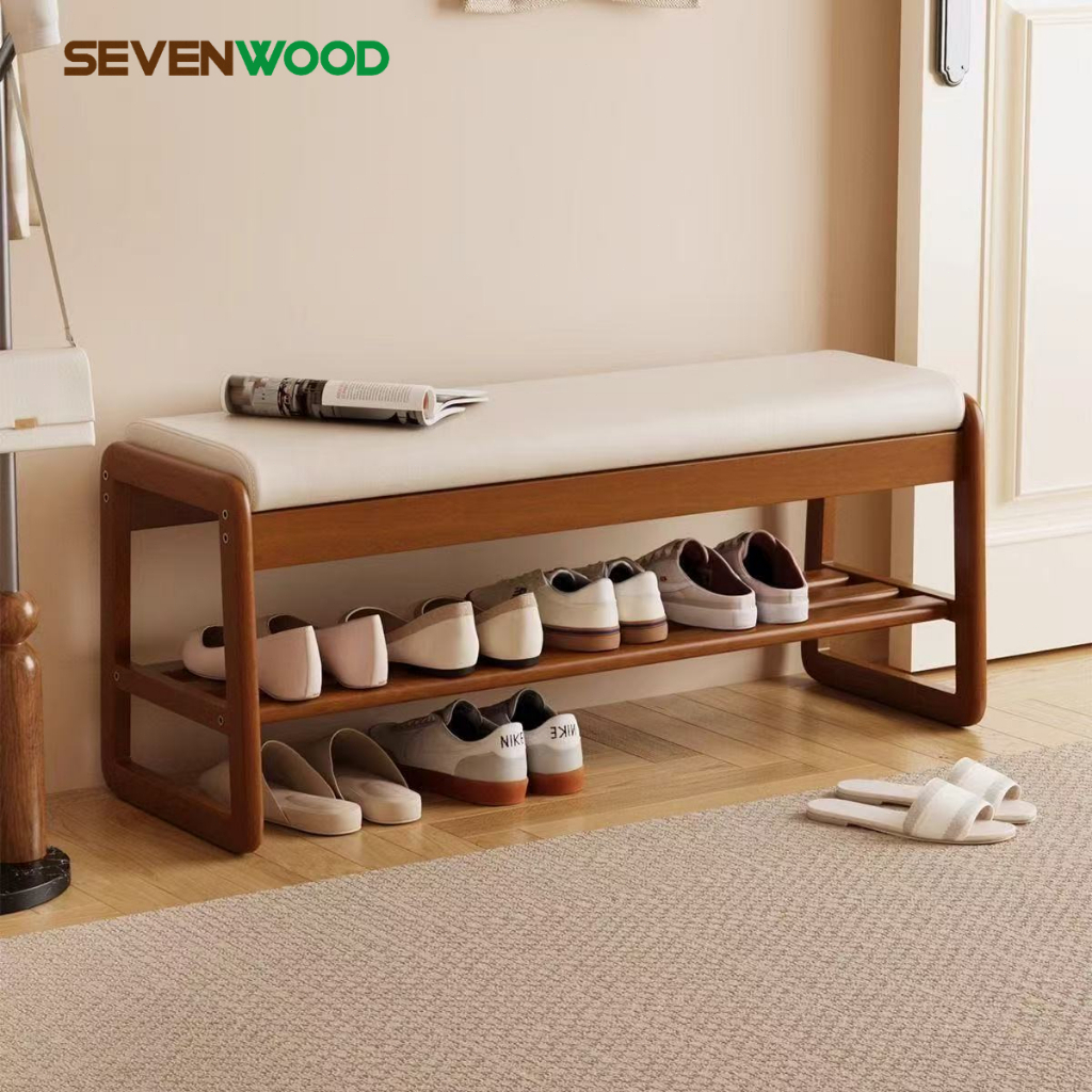 SEVENWOOD ชั้นรองเท้า ชั้นรองเท้าพร้อมเบาะนั่ง ตู้รองเท้า ชั้นเก็บรองเท้า 2 ชั้นง เก้าอี้นั่งใส่รองเท้า แบริ่ง150KG