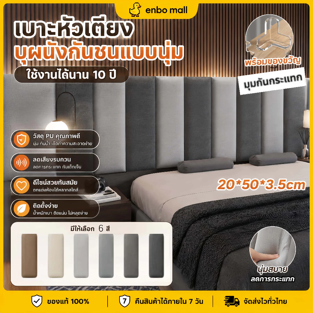 【ซื้อ2แถม1】เบาะกันกระแทกหัวเตียงเด็ก 20x50 ซม PU/PVCหุ้มฟองน้ำหนา3.8ซม ติดผนังง่าย นุ่มลดเสียง ป้องกันชนปลอดภัย