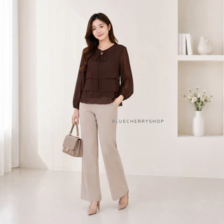 เสื้อชีฟองเนื้อทราย มีซับใน ขนมชั้น สวยหมือนสั่งตัด มีไซส์รอบอก38-46 นิ้ว Brand Bluecherry แบรนด์คนไทย