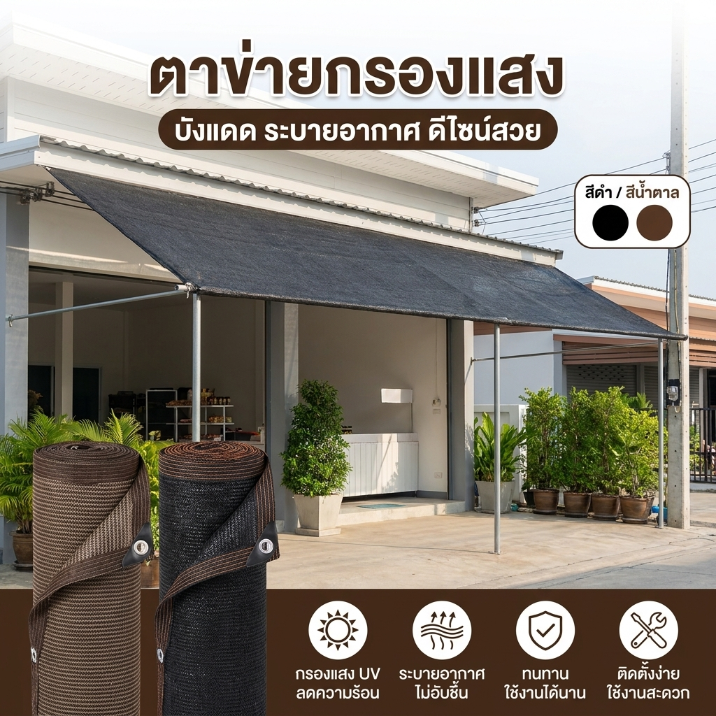 สแลนกันแดดอเนกประสงค์ 100% | ตาข่ายบังแดด ผ้าใบบังแดด ม่านบังแดด ทนทาน หนา แน่น | ป้องกันยูวี เหมาะสำหรับสวน ลานบ้าน ระเ
