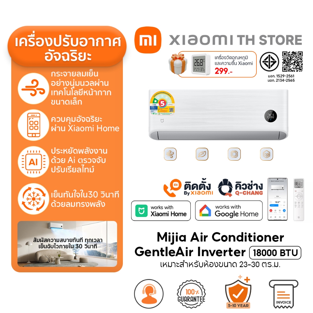 Xiaomi Mijia Air Conditioner GentleAir EGAT แอร์ 22860 btu ประหยัดไฟเบอร์ 5ระดับ 1ดาว ควบคุมอัจฉริยะผ่านแอป Xiaomi Home