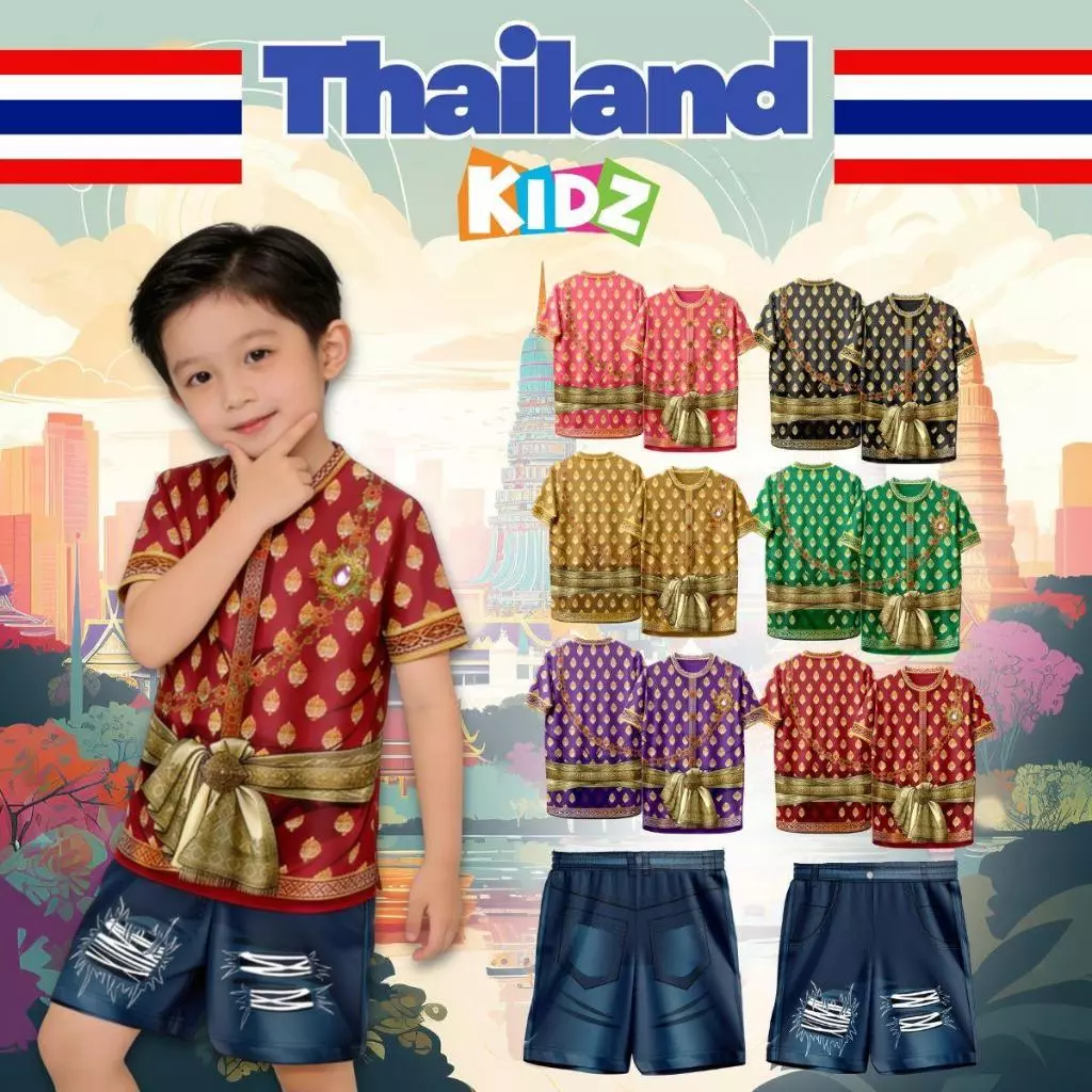 ชุดเซ็ท เสื้อ+กางเกง ลายผ้าไทยเด็ก เนื้อผ้านุ่ม ใส่สบาย