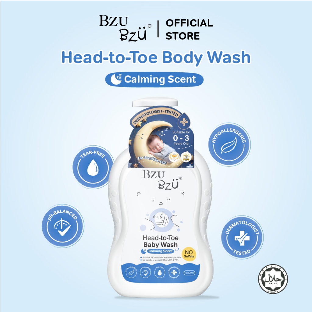 BZU BZU Head-to-Toe Baby Wash บีซู บีซู สบู่อาบและสระ สำหรับเด็กแรกเกิด อ่อนโยน กลิ่นหอม หลับสบาย (0-3 ขวบ)