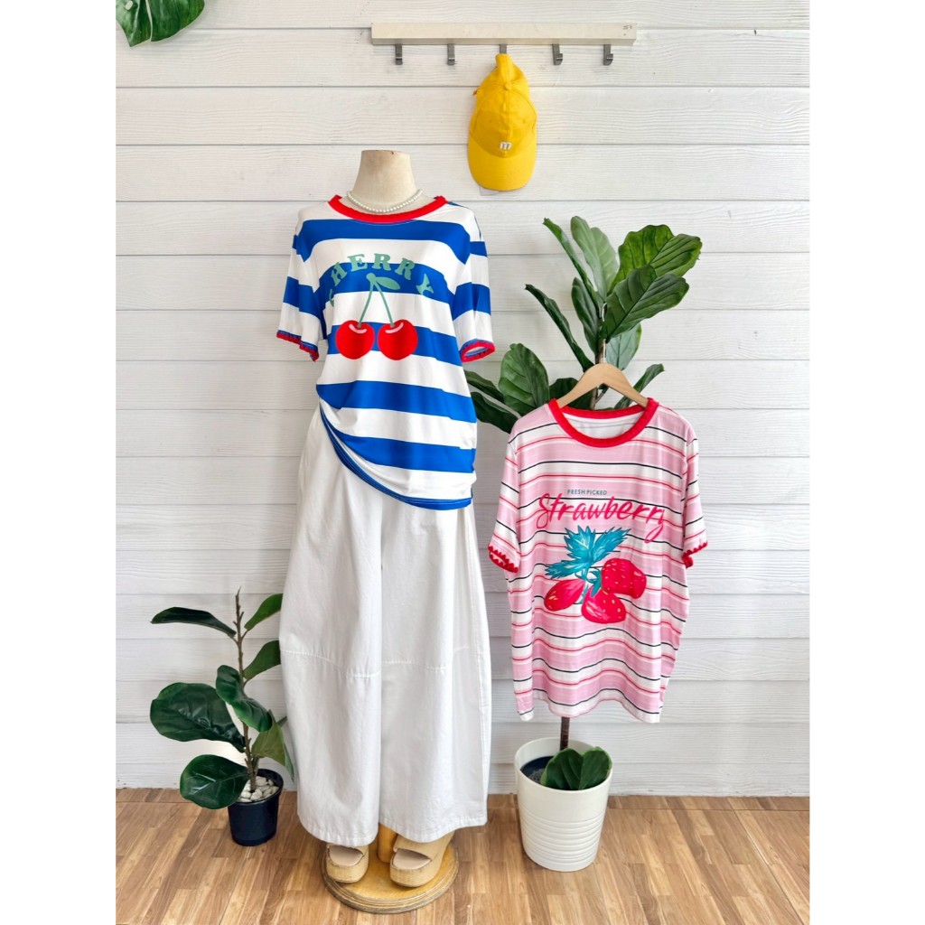 5-609SS เสื้อยืดลายริ้วสกรีนผลไม้