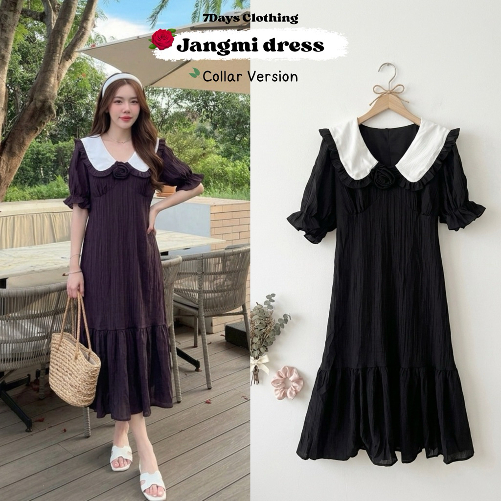 𝟳𝗗𝗮𝘆𝘀 𝗖𝗹𝗼𝘁𝗵𝗶𝗻𝗴 - Jangmi dress เดรสเกาหลีเกาใจแต่งกุหลาบ (มีซับใน)