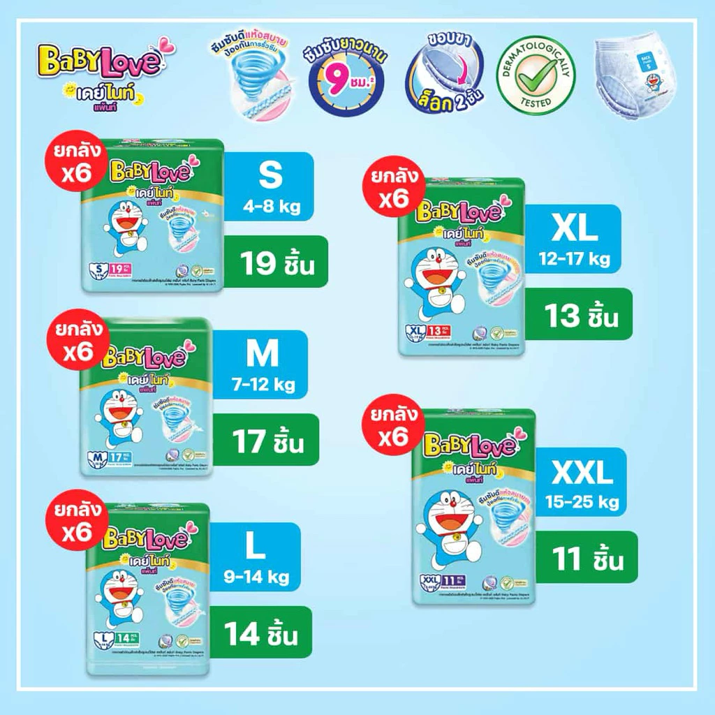 ขายยกลัง Baby love day&ningt plus+ เบบี้เลิฟสีเขียวลัง6ห่อ