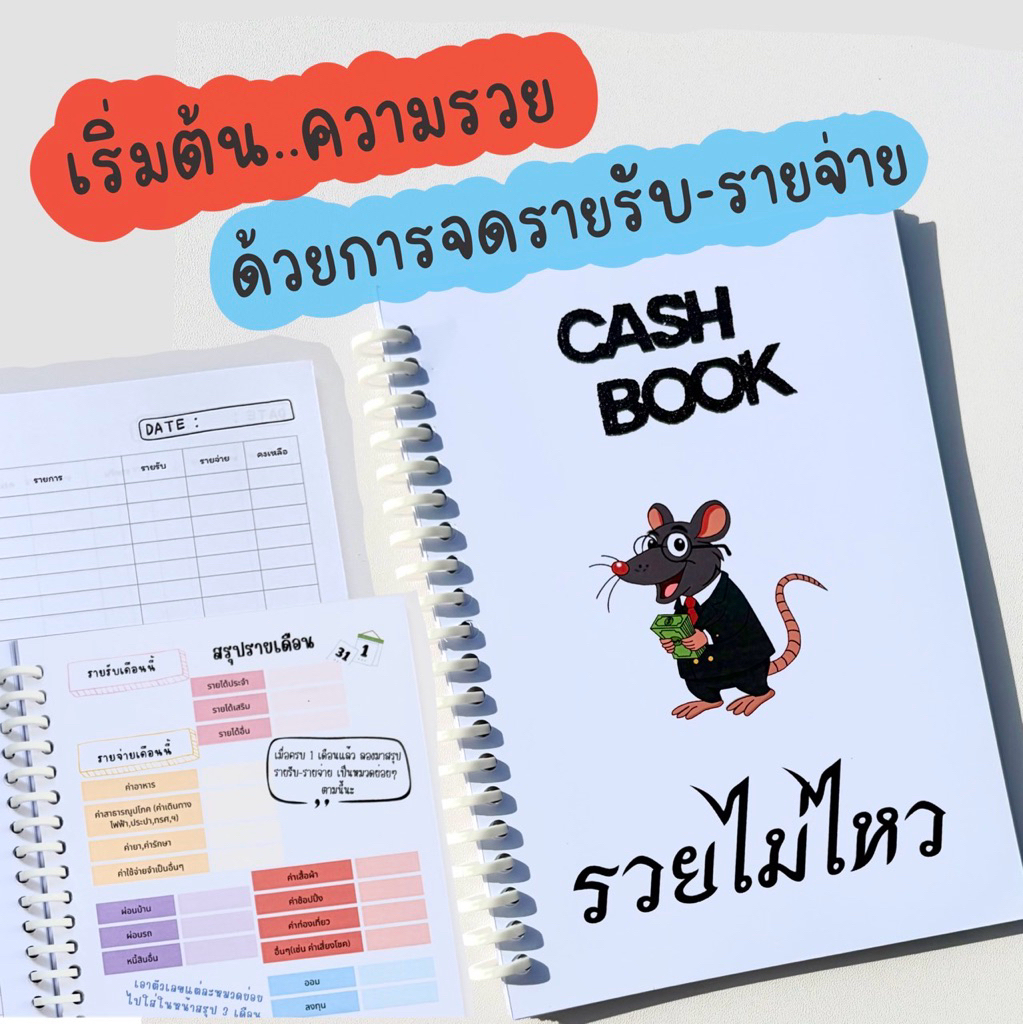 สมุดรายรับรายจ่าย สันห่วงถอดได้ สรุปหมวดหมู่ Cashbook กระดาษดับเบิ้ลA 80 แกรม จดได้ 3 เดือน จำนวน 106 หน้า