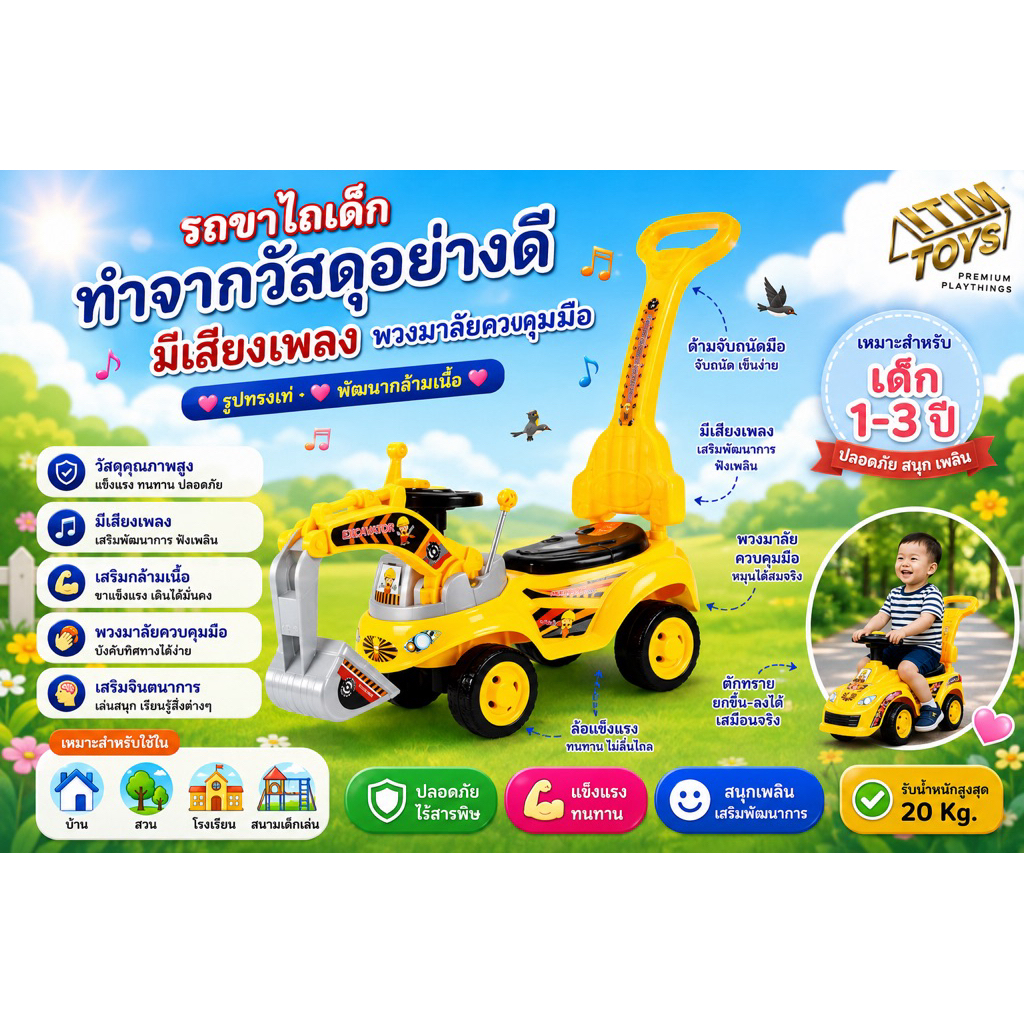 💥HOT💥itimtoys  รถขาไถเด็กเล่นทรงรถแมคโคร สุดเท่ รุ่นใหม่ รุ่นLNW 32