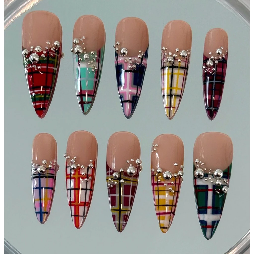 ၊၊||၊ Pearl Plaid Nails ၊၊||၊ (เปลี่ยนทรงได้ทุกลายทุกตะกร้า)