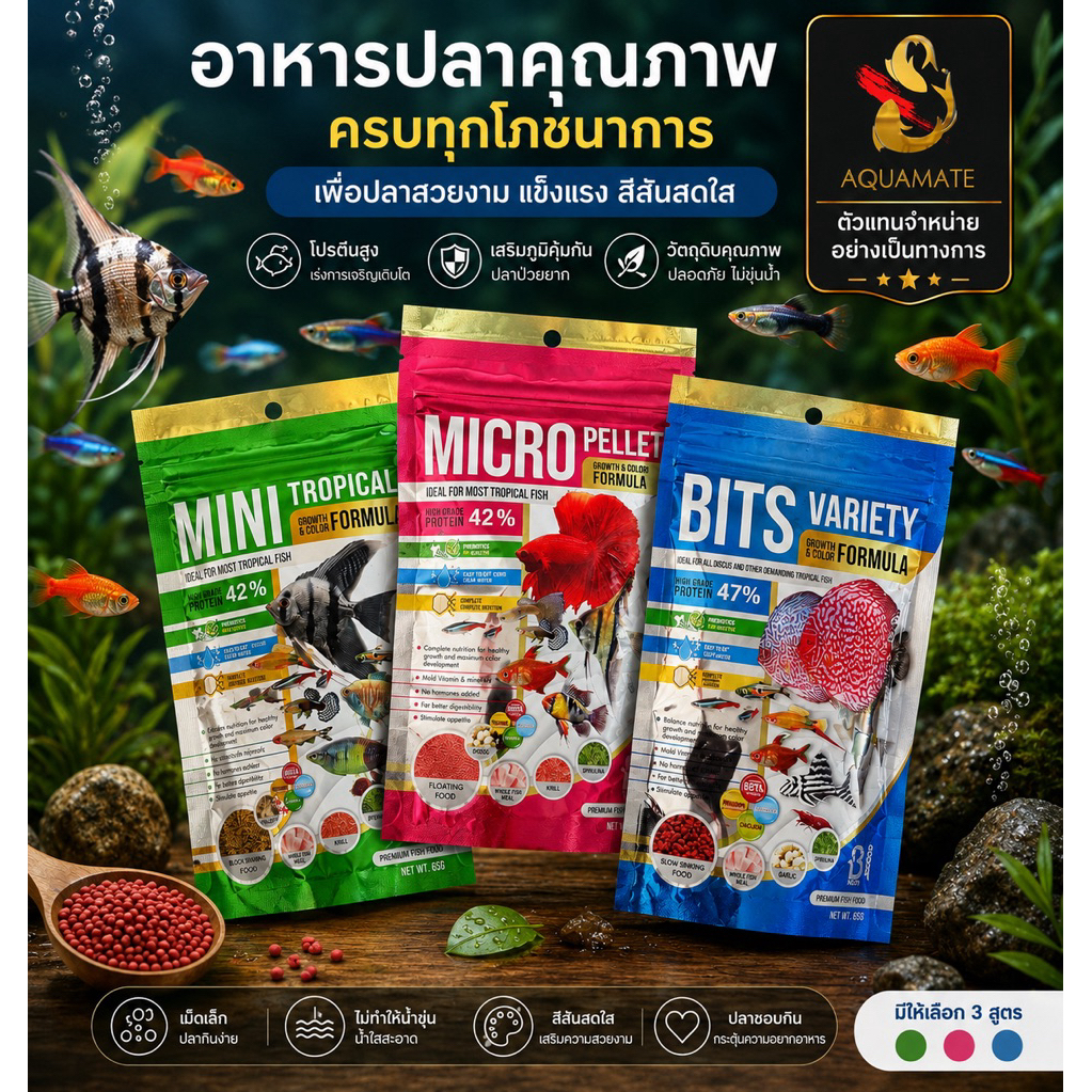 60 กรัม อาหารปลา Boost Micro Pellet ,Mini Tropical ,Growth & Colorสำหรับปลาขนาดเล็ก