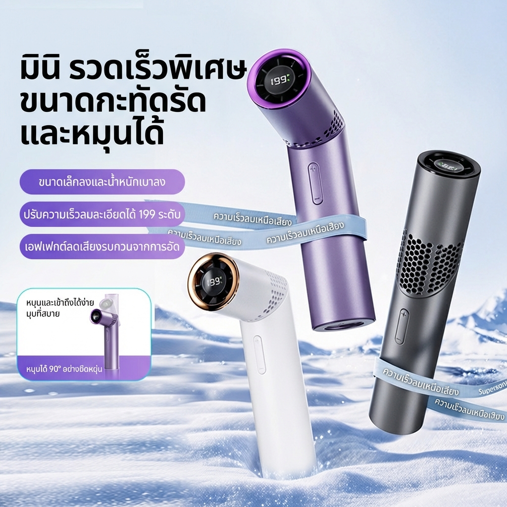 คลายร้อนในฤดูร้อนนี้! พัดลมความเร็วสูงรุ่น 2026 แบตเตอรี่ 3000mAh ปรับระดับความเร็วลมได้ 199 ระดับ