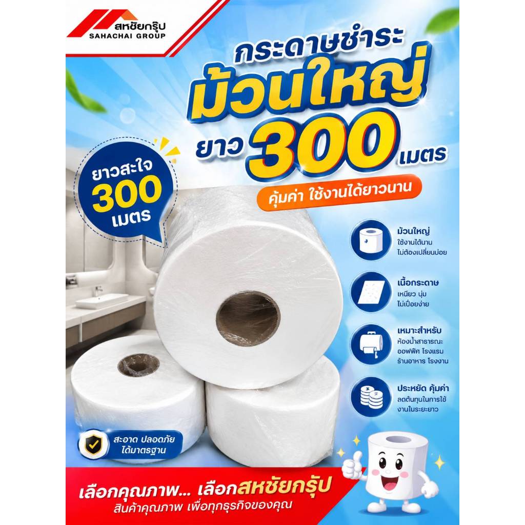 กระดาษชำระ IQ Brand ม้วนใหญ่ 300m