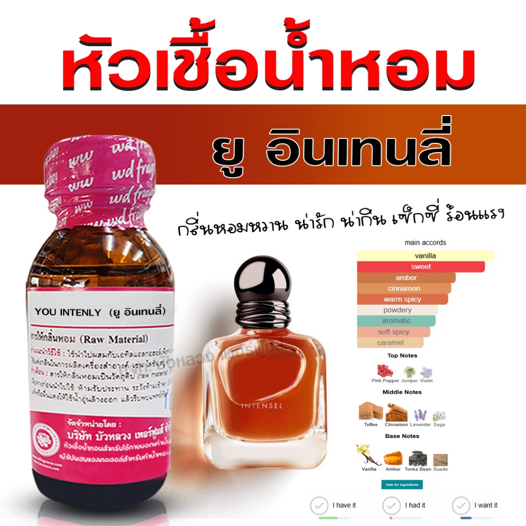 หัวเชื้อน้ำหอมแท้ 100% กลิ่น ยู อินเทนลี่ หัวน้ำหอม น้ำหอมผู้หญิง หอมหวาน เซ็กซี่ น่ารัก น่ากิน - Bualuang Perfume