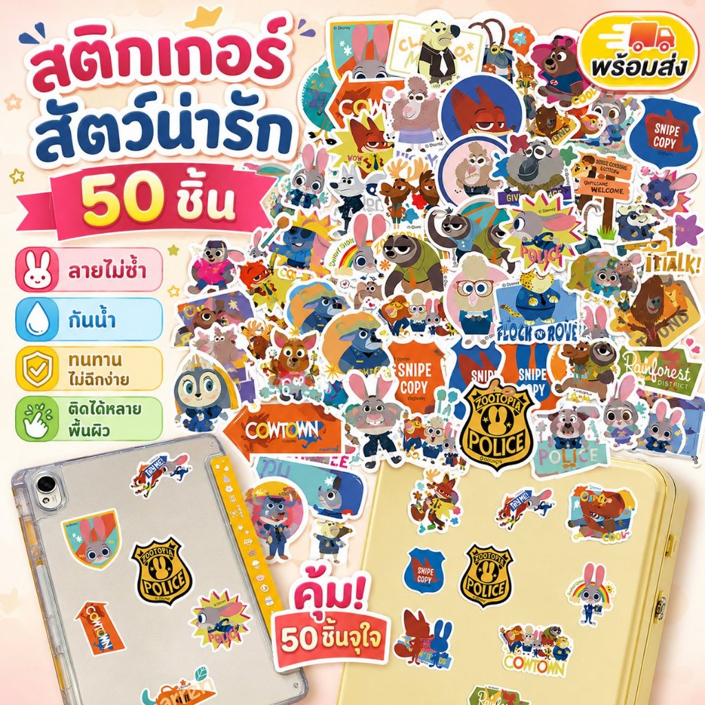 พร้อมส่ง🔥สติกเกอร์ลายสัตว์สุดคิวท์ 50 ชิ้น กันน้ำ ตกแต่งมือถือ โน้ตบุ๊ก กระเป๋า สมุด และของใช้ต่างๆ