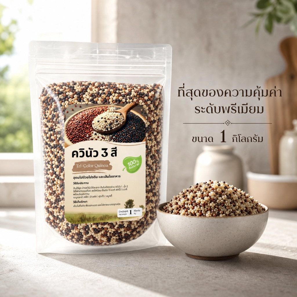 ควินัว 3 สี ออร์แกนิก 1 กิโลกรัม | คีโต คลีน | โปรตีนสูง เส้นใยอาหารสูง | Tri-Color Quinoa 100% Natural หุงง่าย 15 นาที