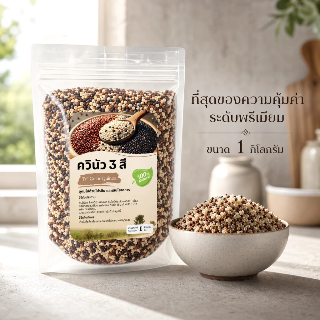 ควินัว 3 สี ออร์แกนิก 1 กิโลกรัม | คีโต คลีน | โปรตีนสูง เส้นใยอาหารสูง | Tri-Color Quinoa 100% Natural หุงง่าย 15 นาที